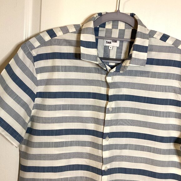 Frank & Oak Men's Button Down Short Sleeve Shirt Cotton Size M Stripes Classic - Picture 2 of 10